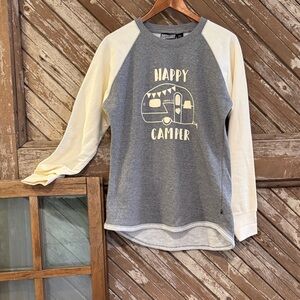 Pennant Happy Camper Long Sleeve Sweat Shirt - Gray and Cream light weight cute